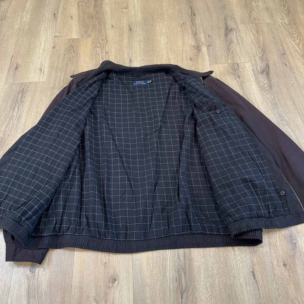 Polo Ralph Lauren Mens Black/Brown Harrington Jacket Plaid Lining 4X Tall READ